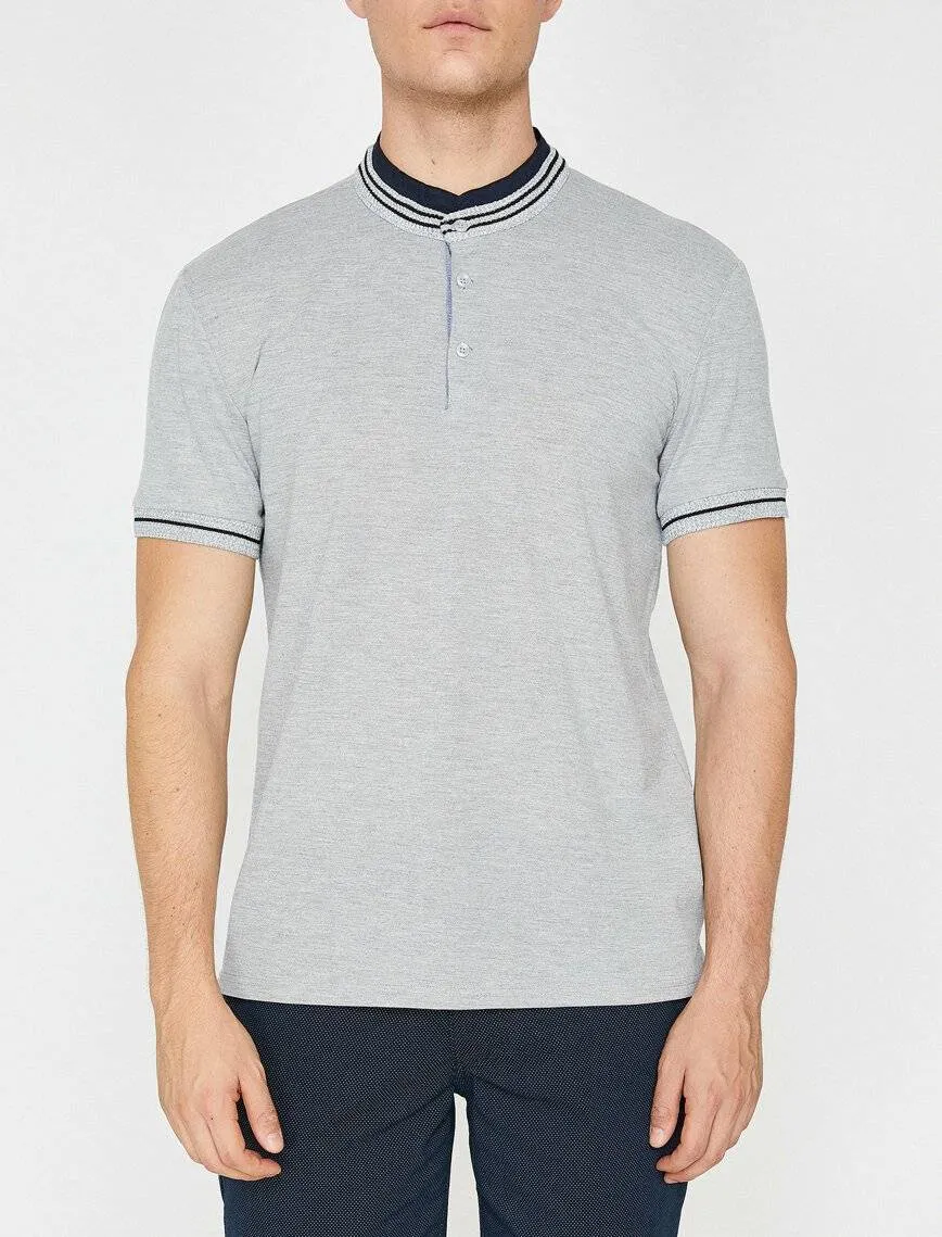 10444 Grey Mandarin Collar T-Shirt