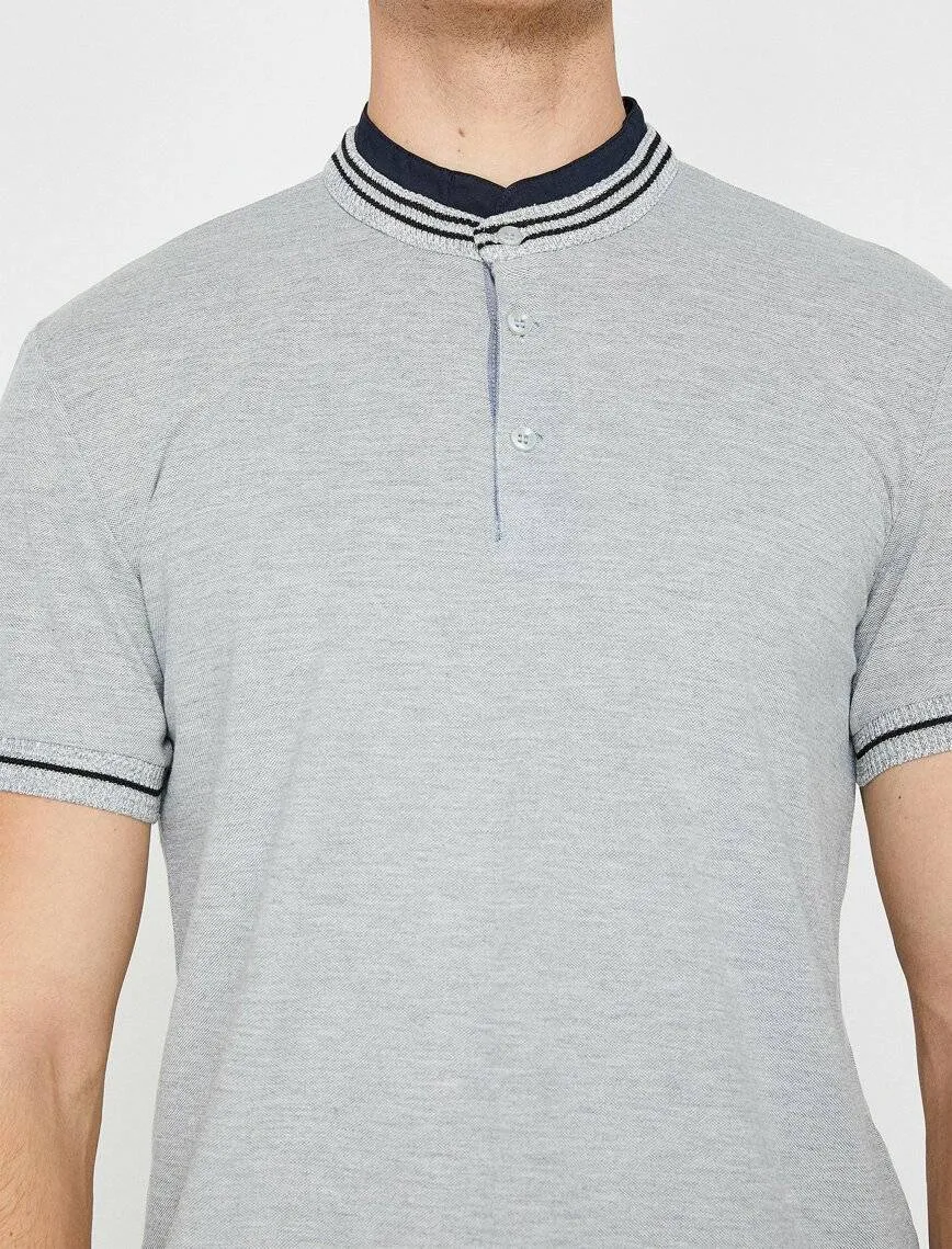 10444 Grey Mandarin Collar T-Shirt