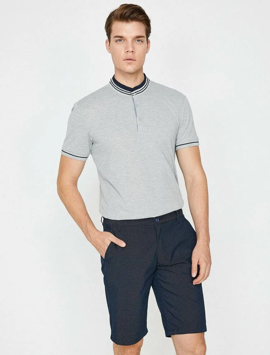 10444 Grey Mandarin Collar T-Shirt
