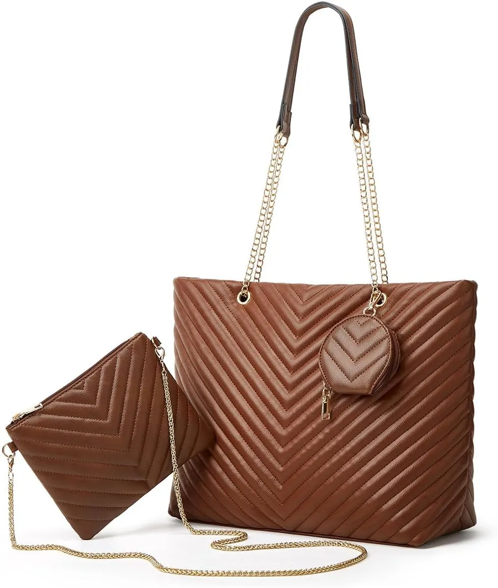 3 Pack Women Large Capacity Tote Purses Shoulder Top Handle Soft Handbag