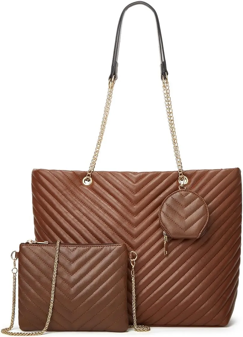 3 Pack Women Large Capacity Tote Purses Shoulder Top Handle Soft Handbag