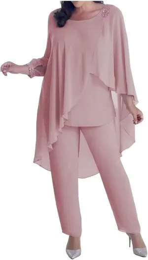 3 Pieces Mother of The Bride Dresses Pant Suits for Wedding with Beaded 3/4 Sleeve Cloak Evening Gowns 2023