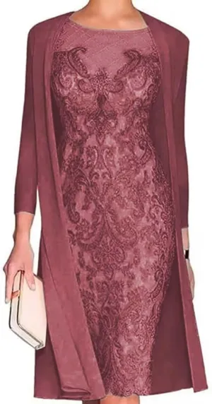 3/4 Sleeves Mother of The Bride Dresses for Wedding with Jacket 2 Piece Laces Chiffon Formal Evening Party Gowns Desert Rose