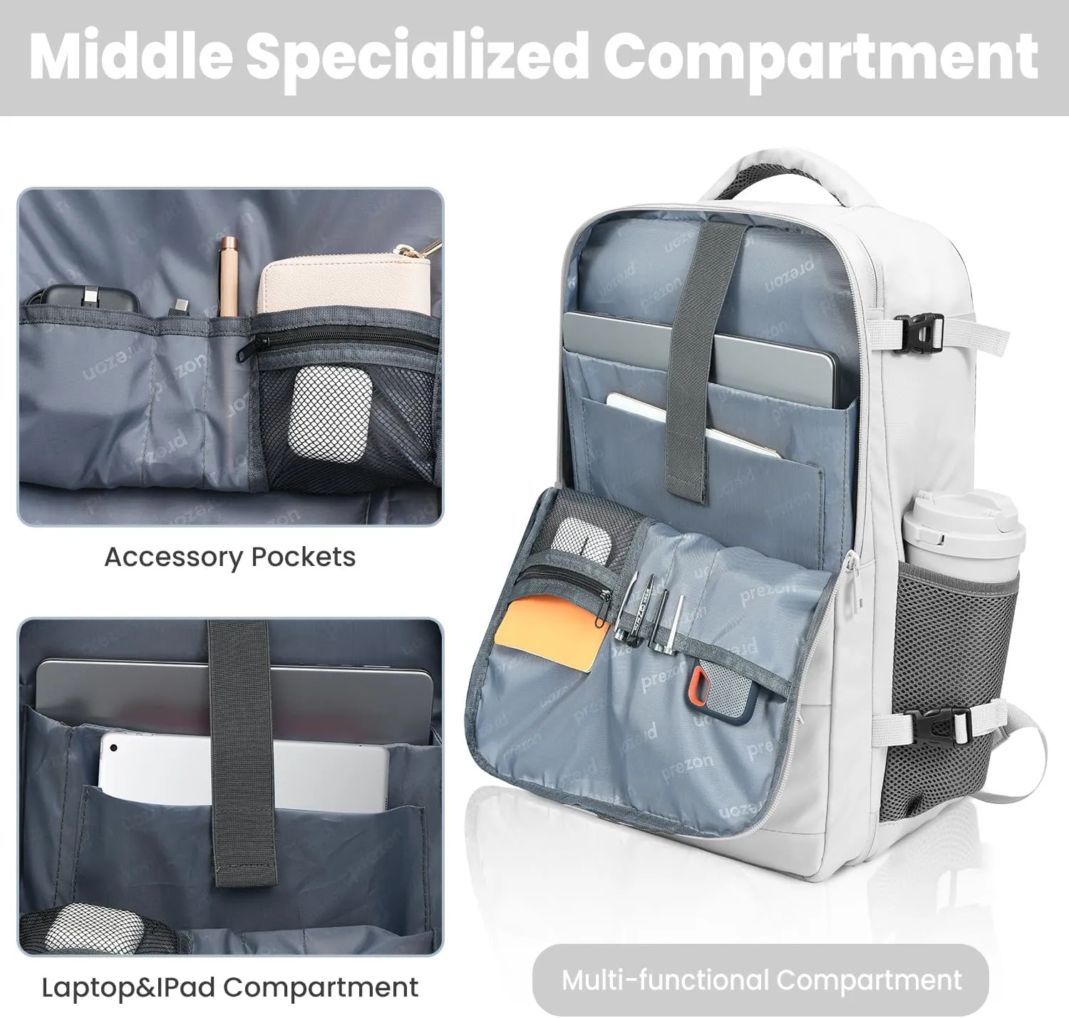 35L Travel Backpack | 180 All-Open Design | Multi-Pockets | Airline Approved Carry on |15.6 inch Laptop Compartment | USB Port |Perfect for Travel Business College Bookbags | For Men Women , White