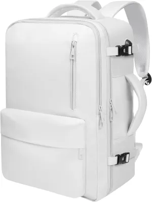 35L Travel Backpack | 180 All-Open Design | Multi-Pockets | Airline Approved Carry on |15.6 inch Laptop Compartment | USB Port |Perfect for Travel Business College Bookbags | For Men Women , White
