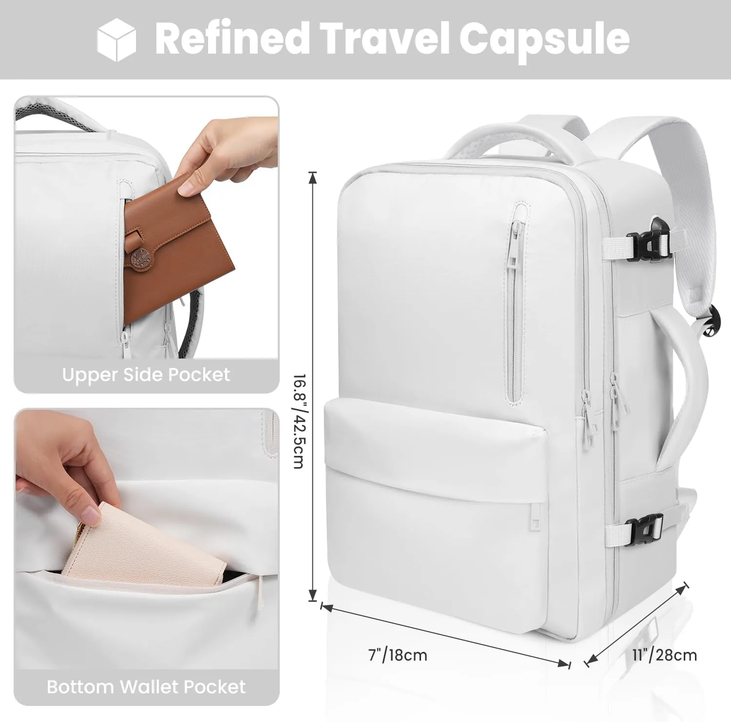 35L Travel Backpack | 180 All-Open Design | Multi-Pockets | Airline Approved Carry on |15.6 inch Laptop Compartment | USB Port |Perfect for Travel Business College Bookbags | For Men Women , White