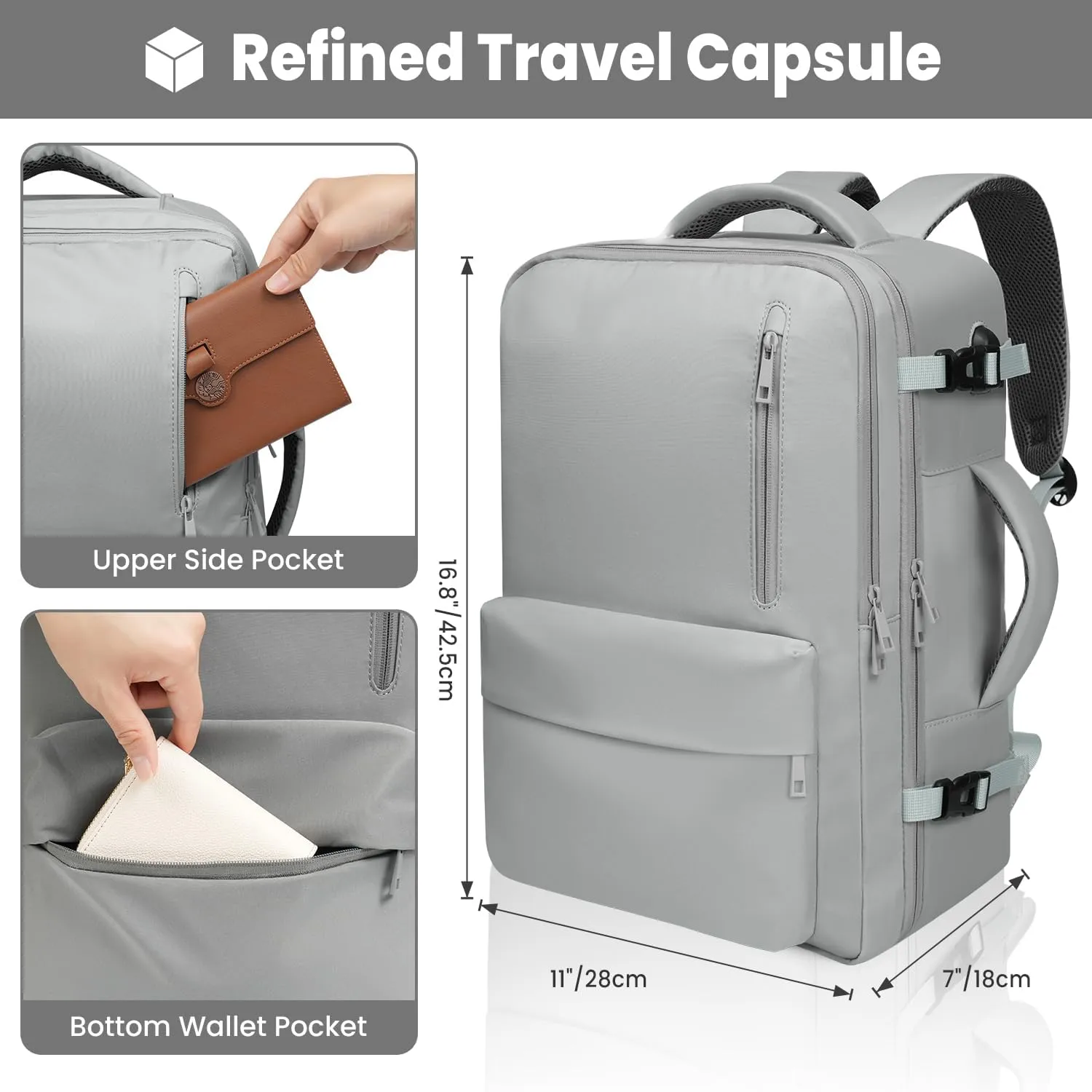 35L Travel Backpack | 180 All-Open Design | Multi-Pockets | Airline Approved Carry on |15.6 inch Laptop Compartment |USB Port |Perfect for Travel Business College Bookbags |Men Women Dark Grey