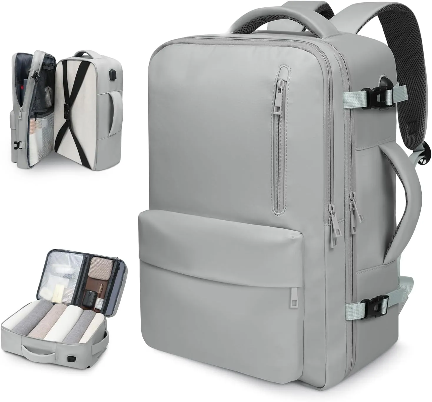 35L Travel Backpack | 180 All-Open Design | Multi-Pockets | Airline Approved Carry on |15.6 inch Laptop Compartment |USB Port |Perfect for Travel Business College Bookbags |Men Women Dark Grey