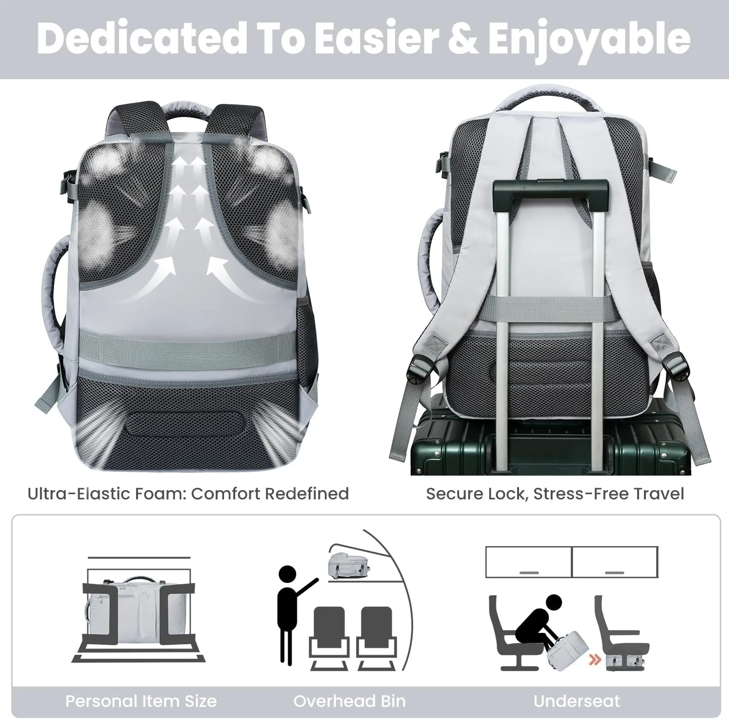 35L Travel Backpack | 180 All-Open Design | Multi-Pockets | Airline Approved Carry on |15.6 inch Laptop Compartment | USB Port |Perfect for Travel Business College Bookbags |Men Women, Grey