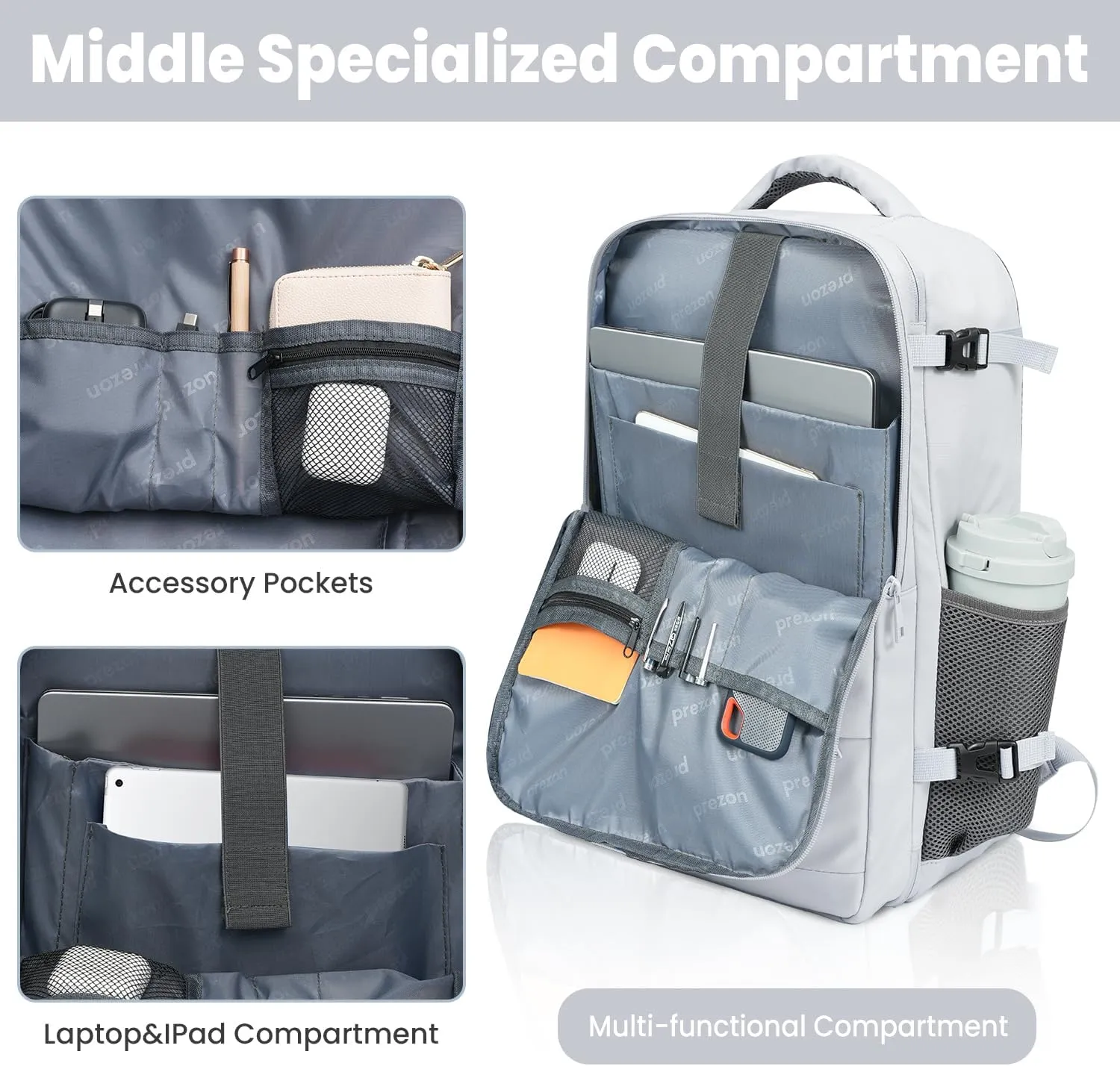 35L Travel Backpack | 180 All-Open Design | Multi-Pockets | Airline Approved Carry on |15.6 inch Laptop Compartment | USB Port |Perfect for Travel Business College Bookbags |Men Women, Grey