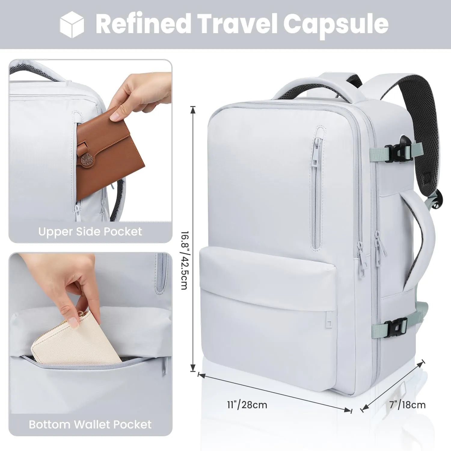 35L Travel Backpack | 180 All-Open Design | Multi-Pockets | Airline Approved Carry on |15.6 inch Laptop Compartment | USB Port |Perfect for Travel Business College Bookbags |Men Women, Grey
