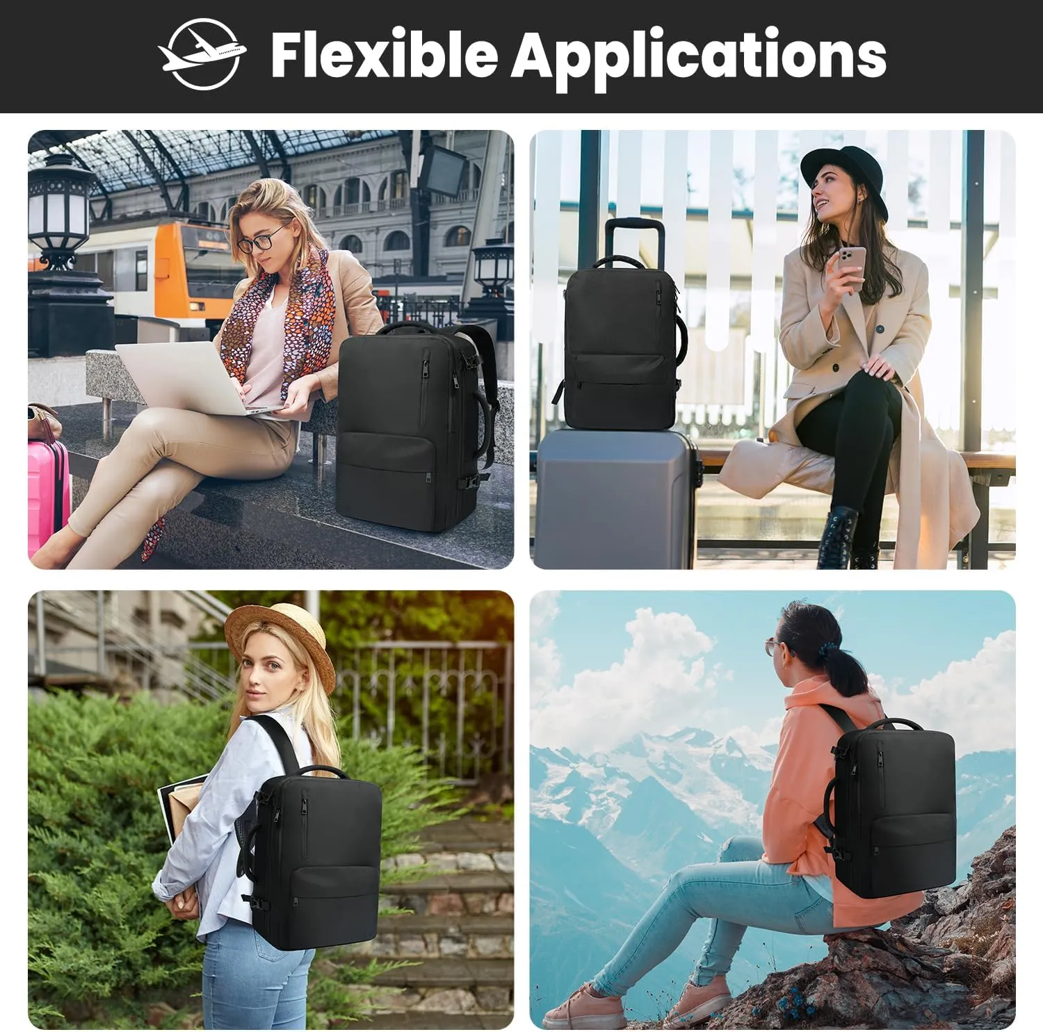 35L Travel Backpack | 180 All-Open Design | Multi-Pockets | Airline Approved Carry on |15.6 inch Laptop Compartment | USB Port |Perfect for Travel Business College Bookbags |Men Women,Black