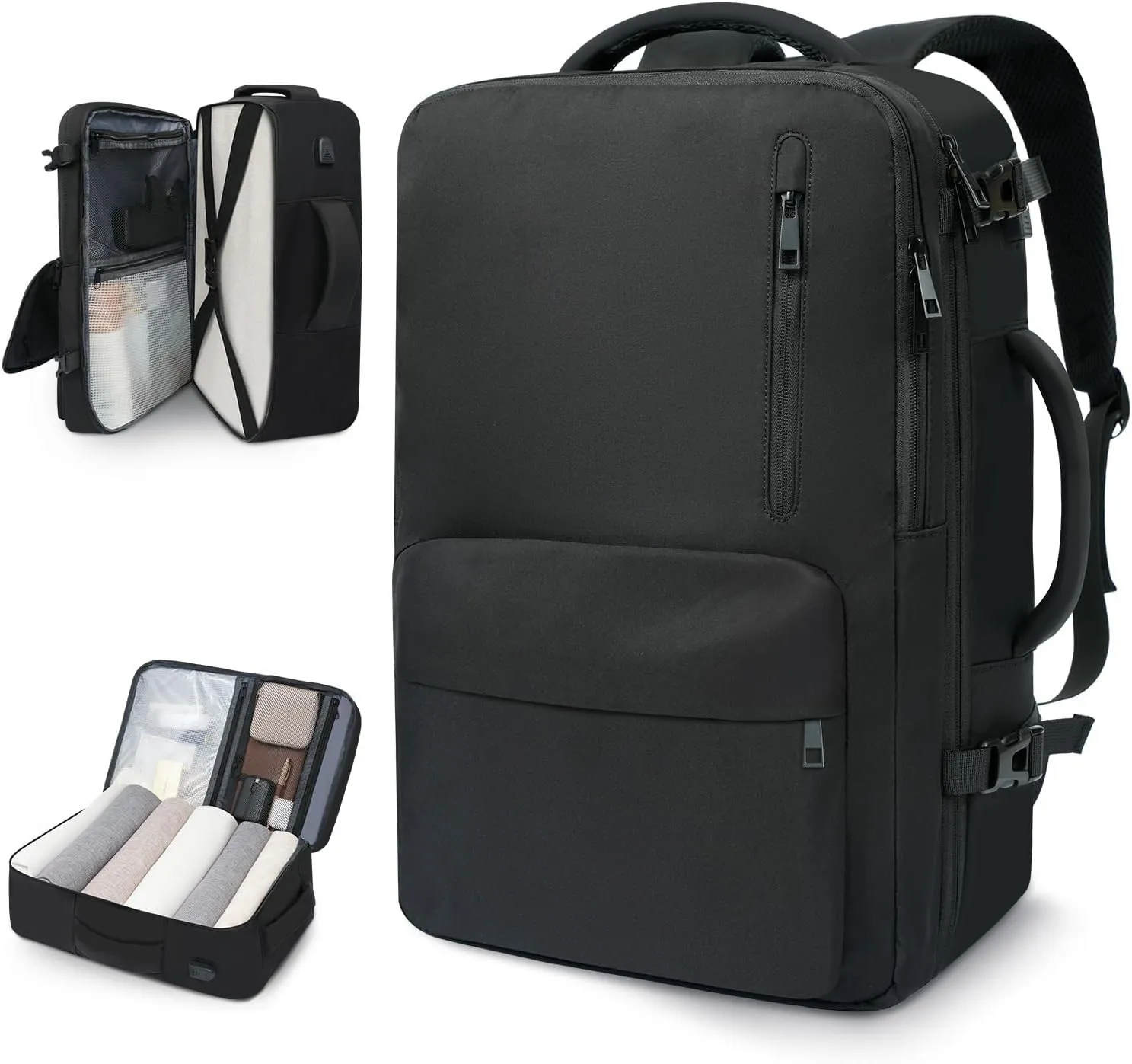 35L Travel Backpack | 180 All-Open Design | Multi-Pockets | Airline Approved Carry on |15.6 inch Laptop Compartment | USB Port |Perfect for Travel Business College Bookbags |Men Women,Black