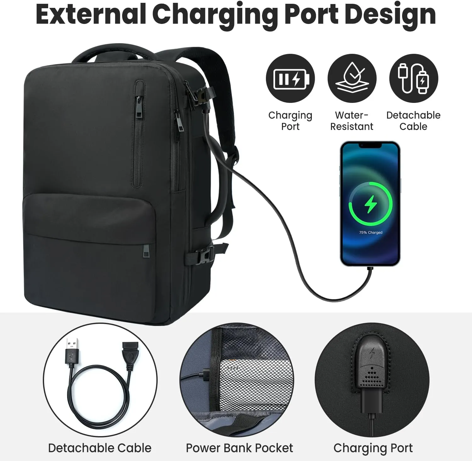 35L Travel Backpack | 180 All-Open Design | Multi-Pockets | Airline Approved Carry on |15.6 inch Laptop Compartment | USB Port |Perfect for Travel Business College Bookbags |Men Women,Black