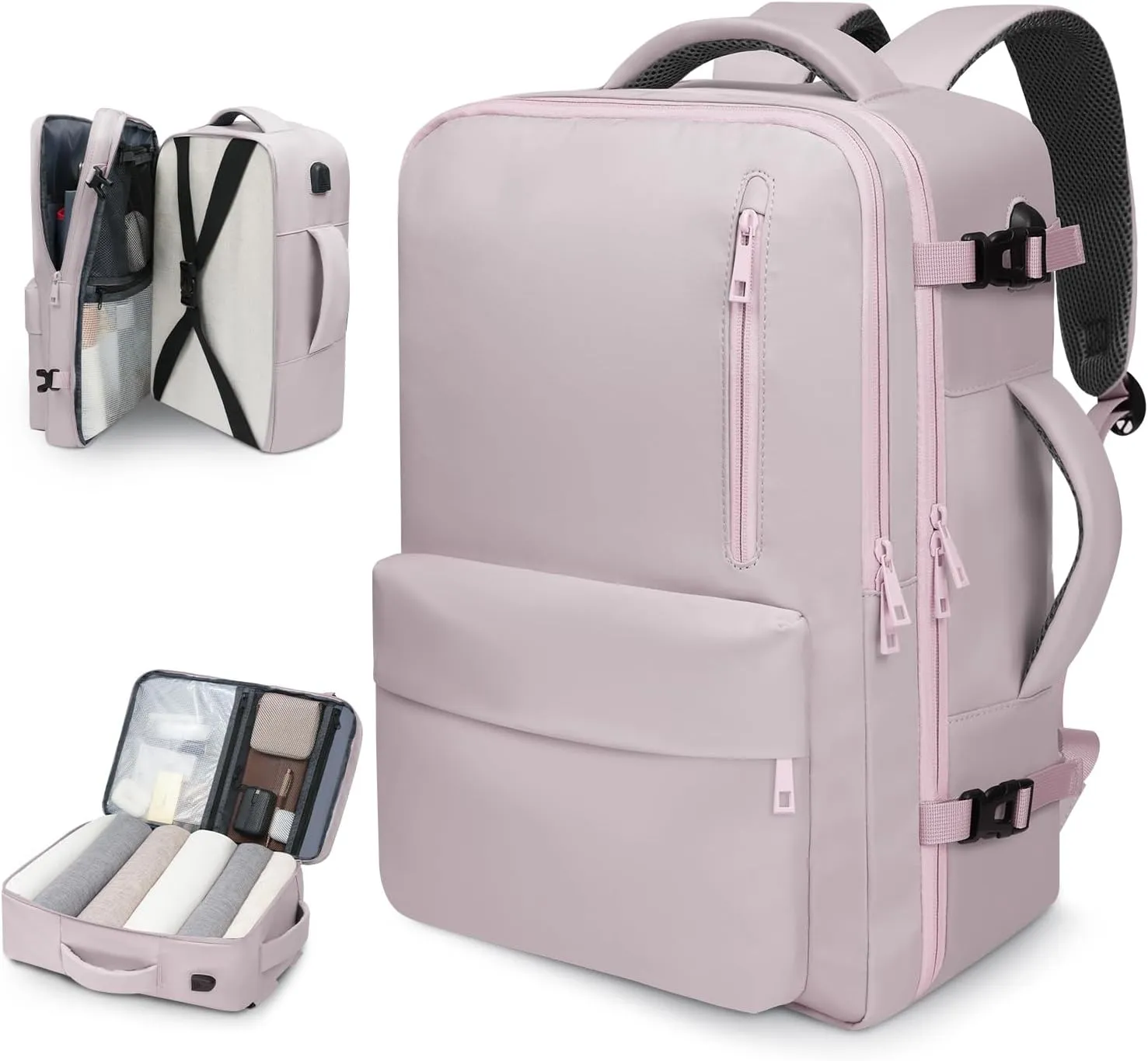 35L Travel Backpack | 180 All-Open Design | Multi-Pockets | Airline Approved Carry on |15.6 inch Laptop Compartment |USB Port |Perfect for Travel Business College Bookbags|Men Women,Dark Pink