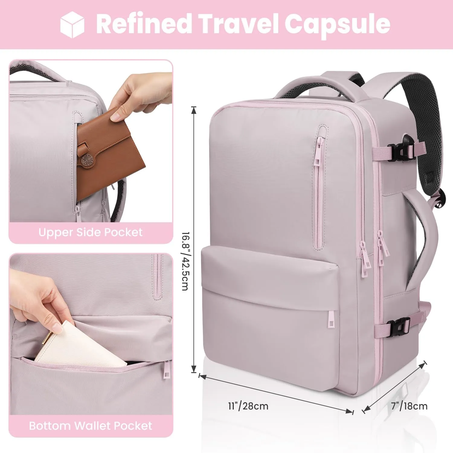 35L Travel Backpack | 180 All-Open Design | Multi-Pockets | Airline Approved Carry on |15.6 inch Laptop Compartment |USB Port |Perfect for Travel Business College Bookbags|Men Women,Dark Pink
