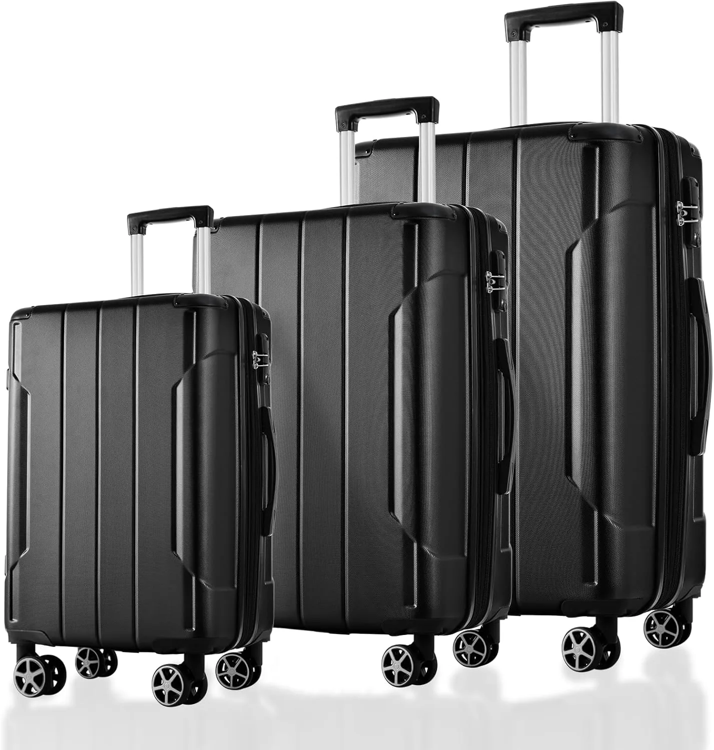 3pcs Luggage Set  20/24 / 28 Inches Expandable Abs Hard Shell Suitcases With Double Spinner Wheels, Tsa Lock  Travel-friendly & Stylish (Black)