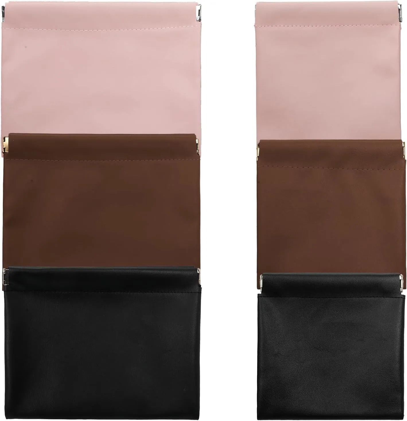 6 Pack Small Leather Makeup Bag for Purse, Snap Closure Mini Organizer Pouch, Portable Coin Purse & Storage Bag for Women, Travel-Friendly Cosmetic Bag (Pink, Brown, Black)