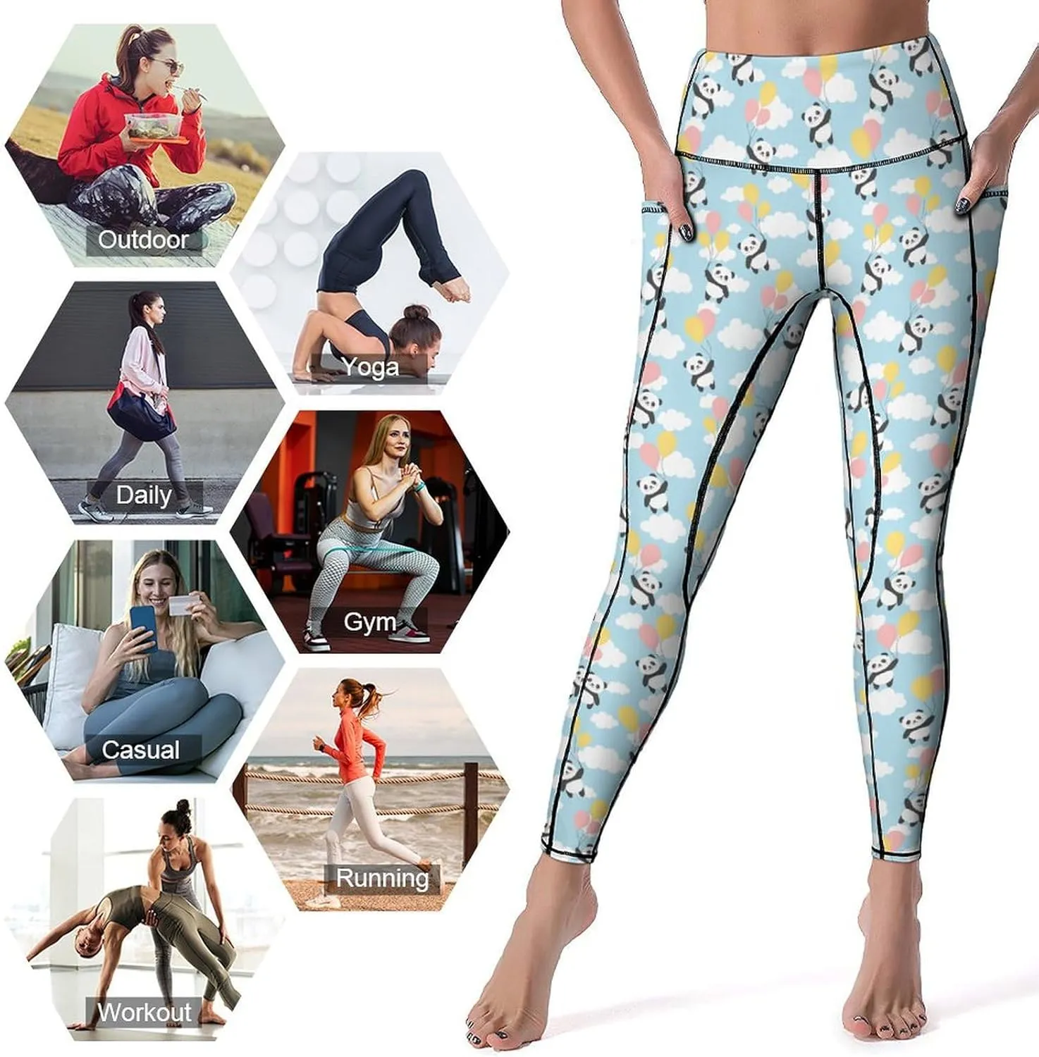 80s 90s Retro Yoga Pants for Women Tummy Control Workout Leggings with Pockets Stretchy High Waist Work Casual Pants