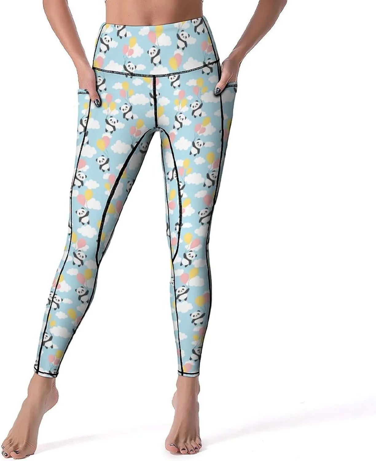 80s 90s Retro Yoga Pants for Women Tummy Control Workout Leggings with Pockets Stretchy High Waist Work Casual Pants