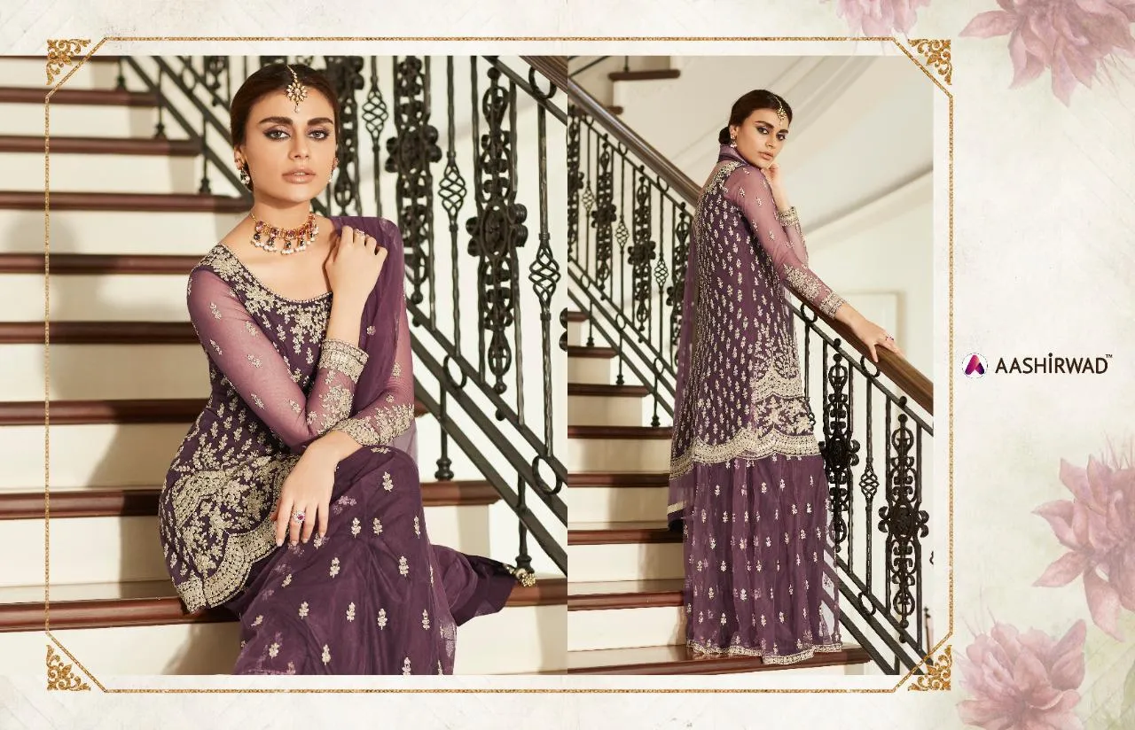 AASHIRWAD CREATION PREMIUM SHARARA BUTTERFLY NET PAKISTANI STYLE DRESS