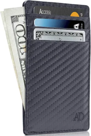 Access Denied Slim Minimalist Wallets For Men & Women - Leather Front Pocket Thin Mens Wallet RFID Credit Card Holder Gifts For Men