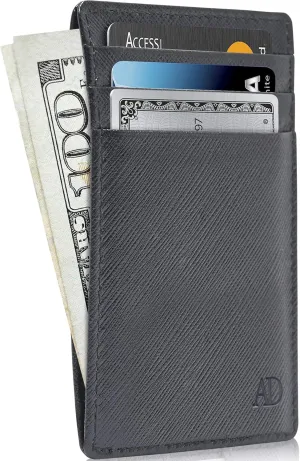 Access Denied Slim Minimalist Wallets For Men & Women - Leather Front Pocket Thin Mens Wallet RFID Credit Card Holder Gifts For Men