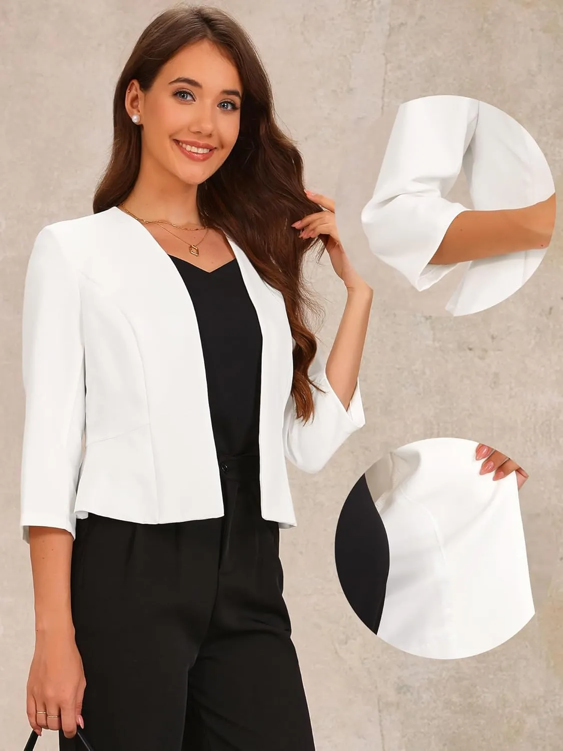 Allegra K Elegant Blazer for Women's Open Front Collarless 3/4 Sleeve Peplum Business Work Suit Jacket