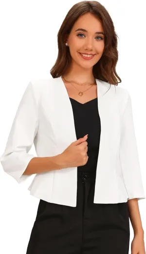 Allegra K Elegant Blazer for Women's Open Front Collarless 3/4 Sleeve Peplum Business Work Suit Jacket