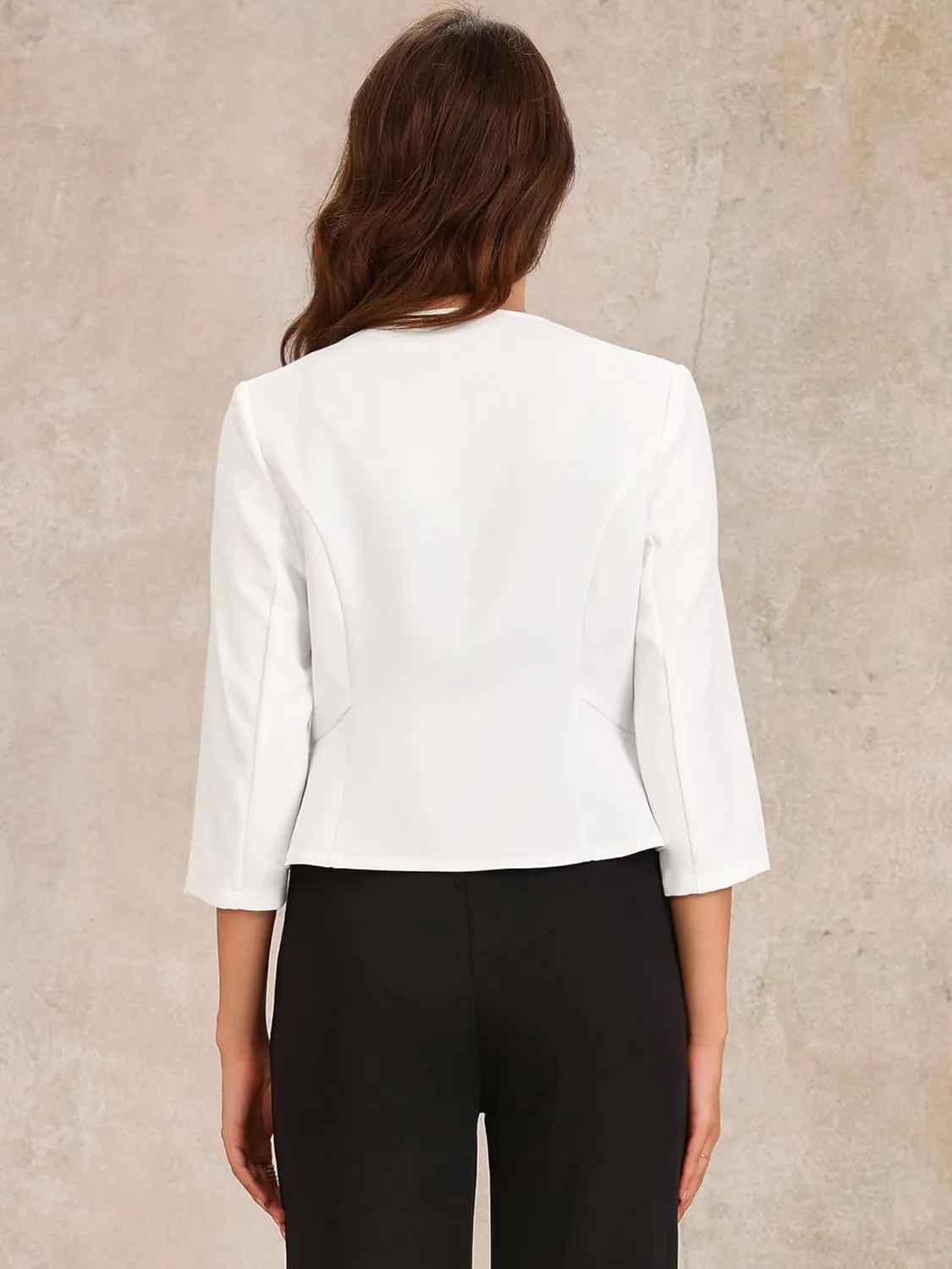 Allegra K Elegant Blazer for Women's Open Front Collarless 3/4 Sleeve Peplum Business Work Suit Jacket