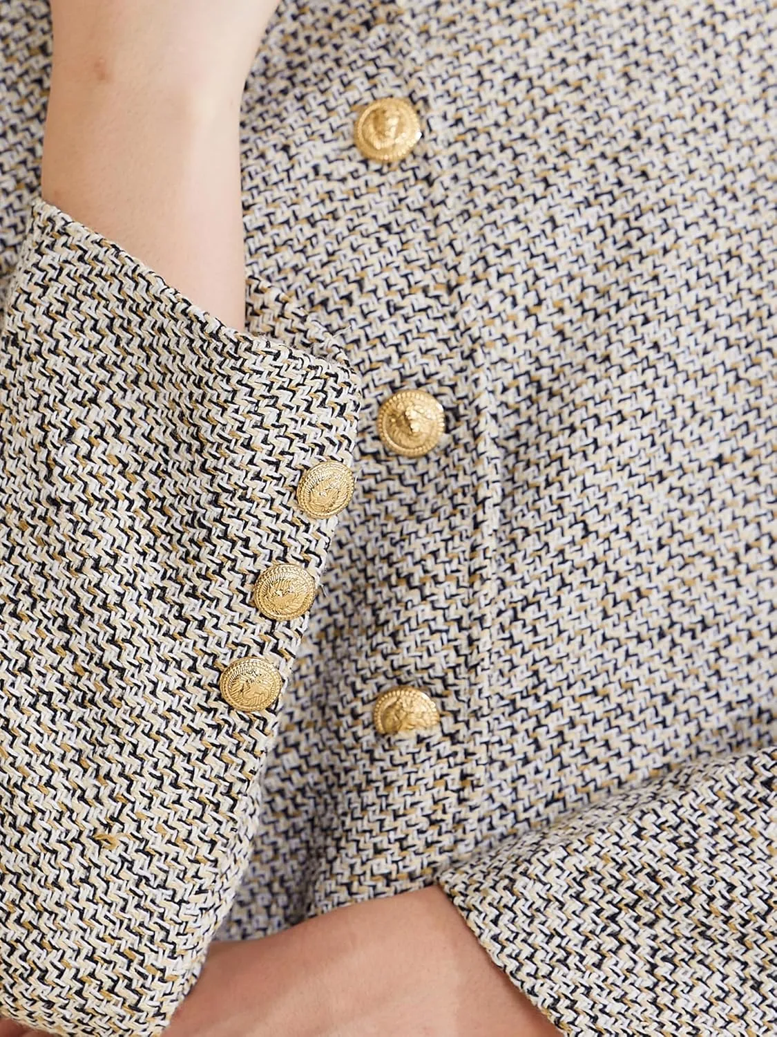 Allegra K Women's Tweed Blazer Stand Collar Long Sleeve Cropped Blazer Jacket