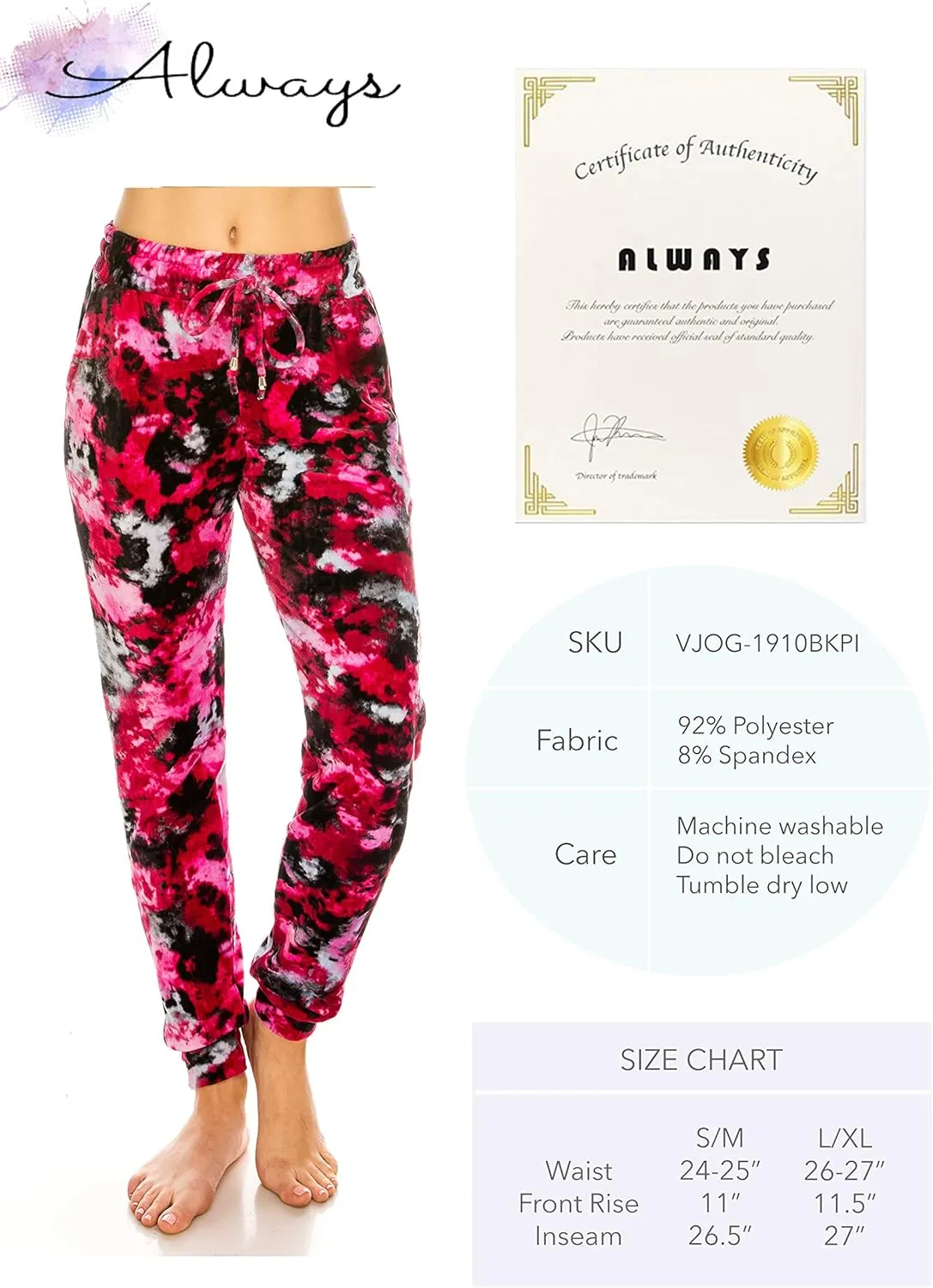 ALWAYS Women's Velvet Velour Joggers - Basic Premium Soft Stretch Warm Winter Sweatpants