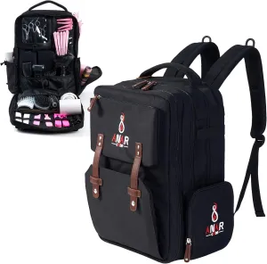 ANAR Barber (Hairstylist) Tools Backpack | Large Capacity | Leather | Black | Holds Hair Dryer & Curling Iron | PC Compartment | Travel-Friendly | Clean Packing | Pack of 1