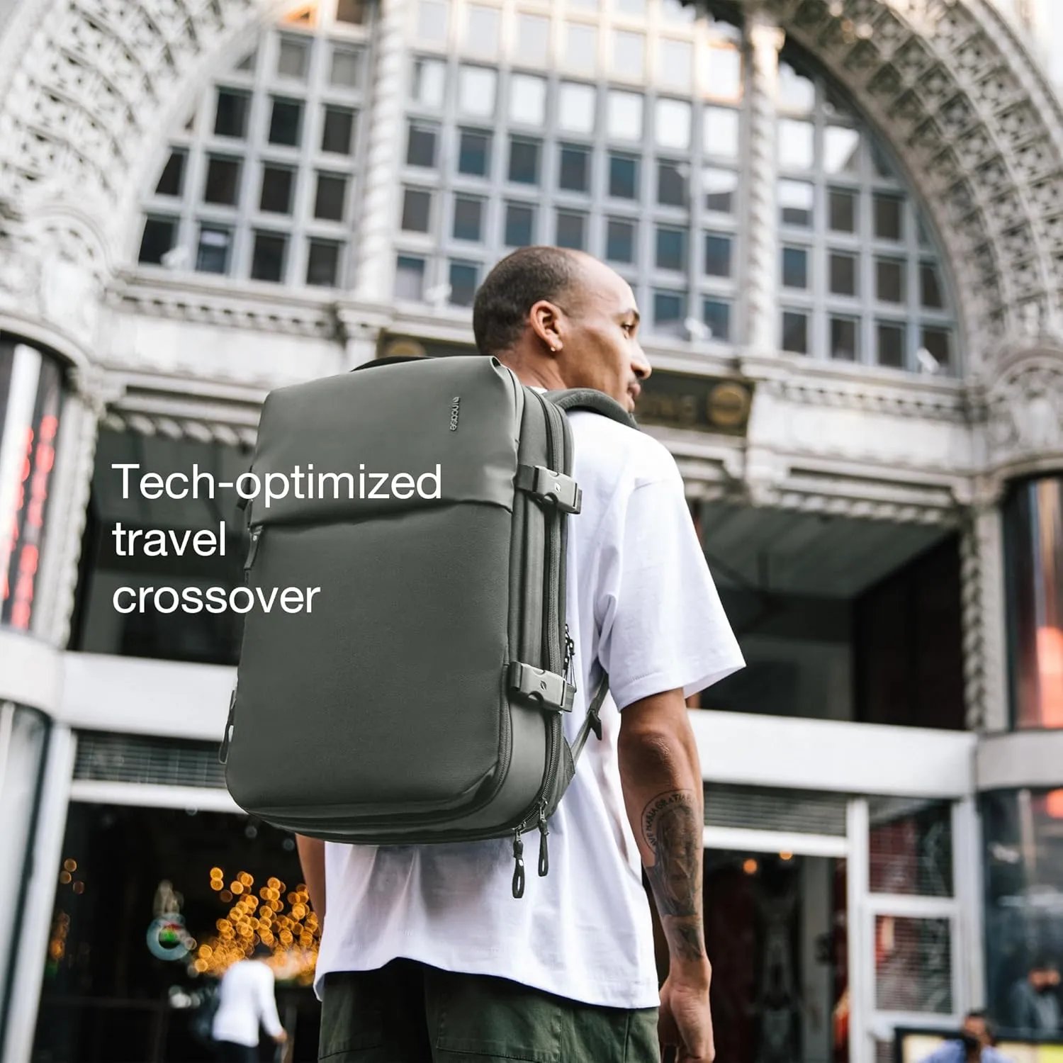 A.R.C. Travel Pack - ReSpun 100% Recycled Polyester, 38L Backpack, RFID-Blocking, Shoe Compartment, Expansion Zipper, Ergonomic Straps, Laptop Compartment for 16 PC/Mac, Travel Friendly - Smoked Ivy