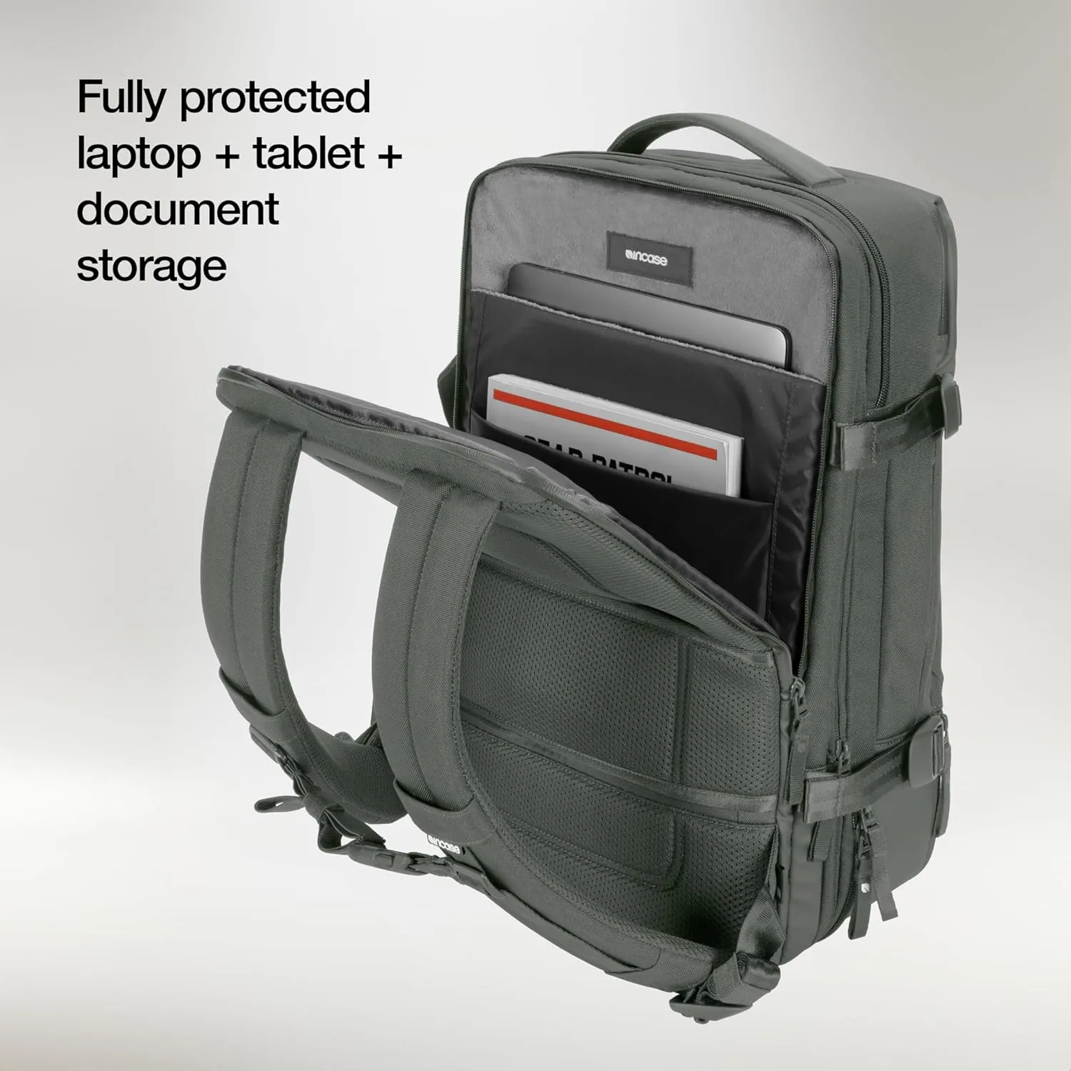 A.R.C. Travel Pack - ReSpun 100% Recycled Polyester, 38L Backpack, RFID-Blocking, Shoe Compartment, Expansion Zipper, Ergonomic Straps, Laptop Compartment for 16 PC/Mac, Travel Friendly - Smoked Ivy