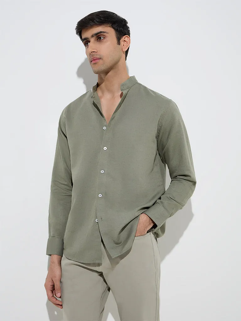 Ascot Olive Relaxed-Fit Linen-Blend Shirt