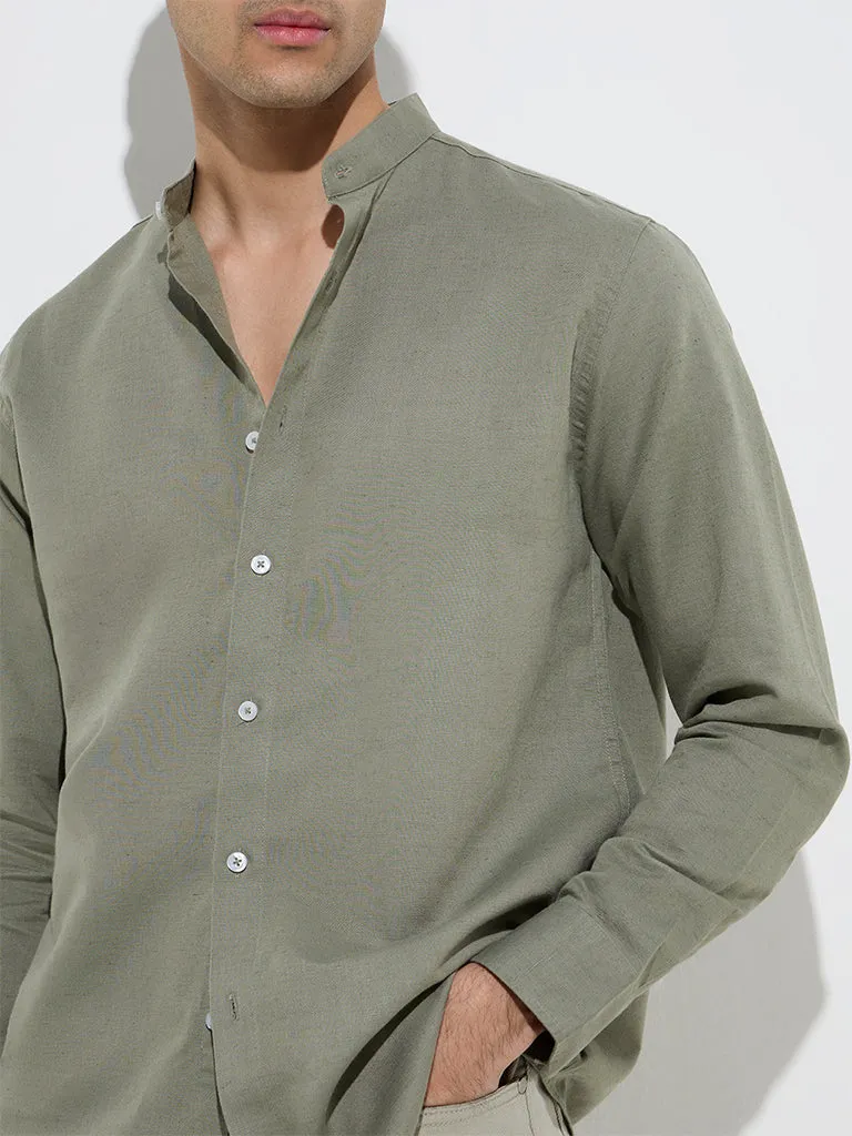 Ascot Olive Relaxed-Fit Linen-Blend Shirt