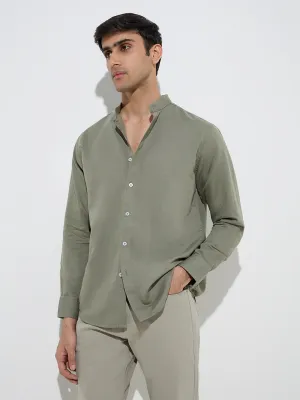Ascot Olive Relaxed-Fit Linen-Blend Shirt