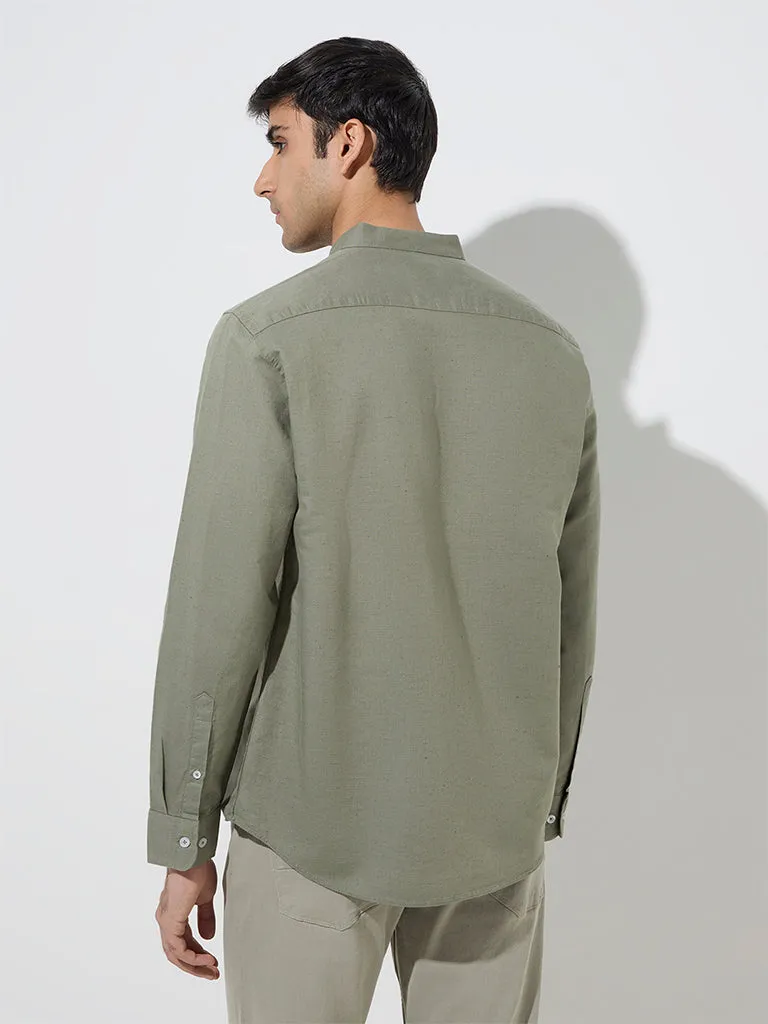 Ascot Olive Relaxed-Fit Linen-Blend Shirt