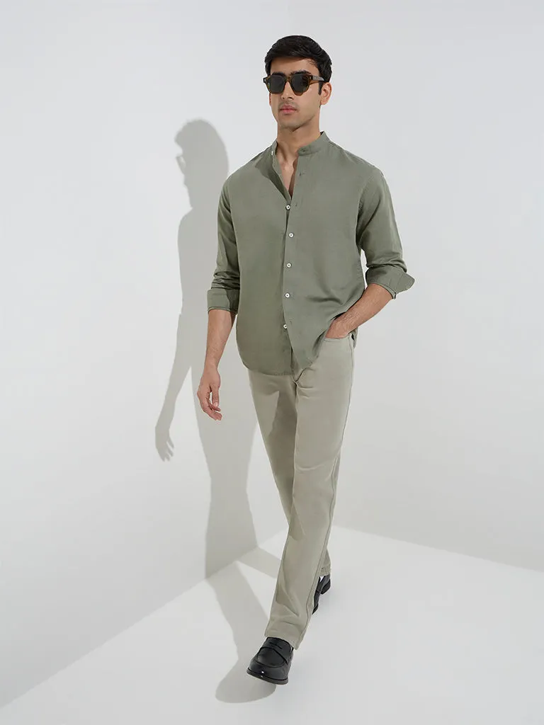 Ascot Olive Relaxed-Fit Linen-Blend Shirt