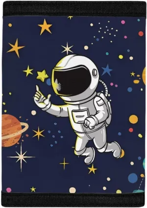 Astronaut 5X4X0.4 Childrens Clutch Wallet Compact Minimalist Beautiful Universe Design RFID Travel Wallet Passport Personalized Boy Wallets for Kids 12-14
