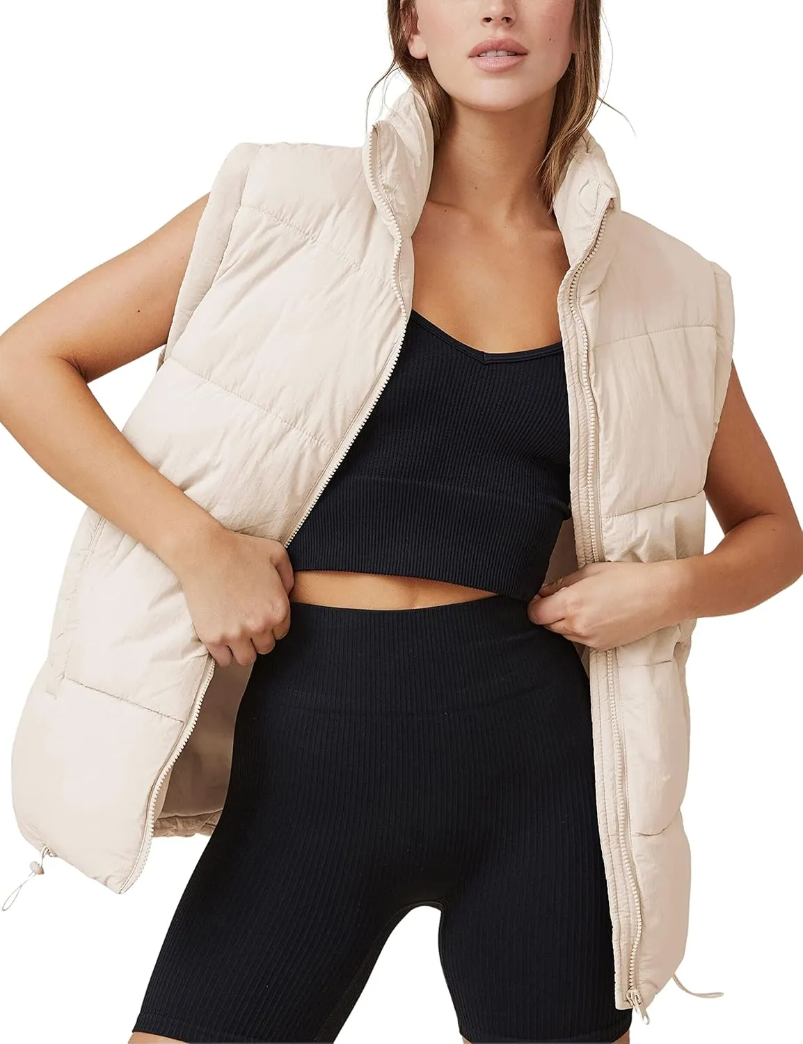 Athlisan Womens Zip Up Puffer Vest Stand Collar Sleeveless Padded Jacket Coat
