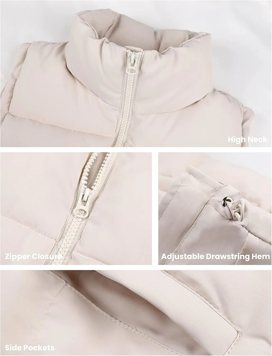 Athlisan Womens Zip Up Puffer Vest Stand Collar Sleeveless Padded Jacket Coat