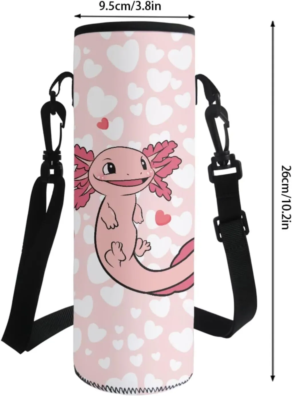 Axolotl Hearts Pink Pattern 4Pcs Children Schoolbag Set Large Capacity Backpack with Lunch Box Pencil Pouch and Water Bottle Holder Bag for Teens Girls Bookbag Set