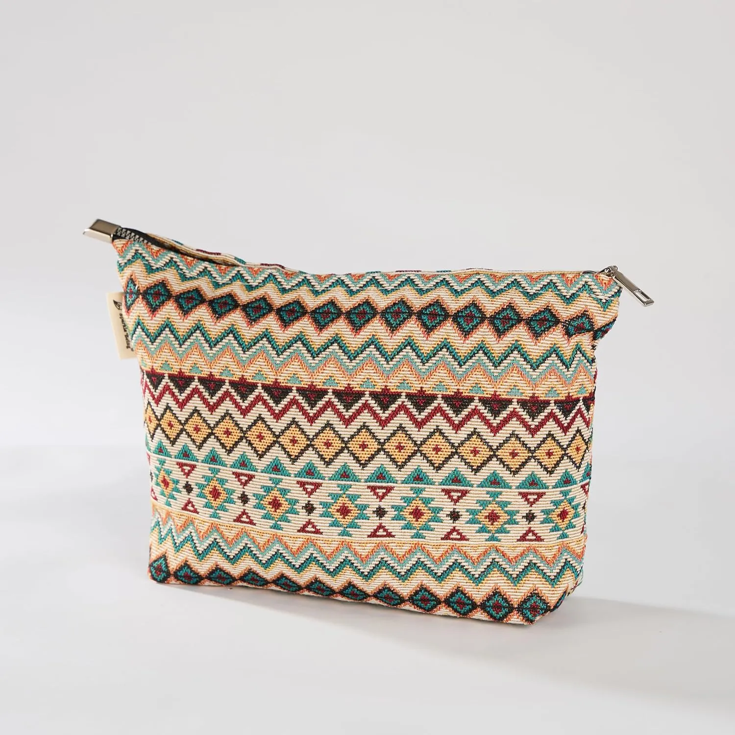 Aztec Cross Stitch Print Canvas Makeup Bag for Women Girls, Large Capacity Trendy Travel-Friendly Cosmetic Bag, Secure Metal Zipper Pouch Aesthetic Toiletry Bag Organizer (Set of 2)