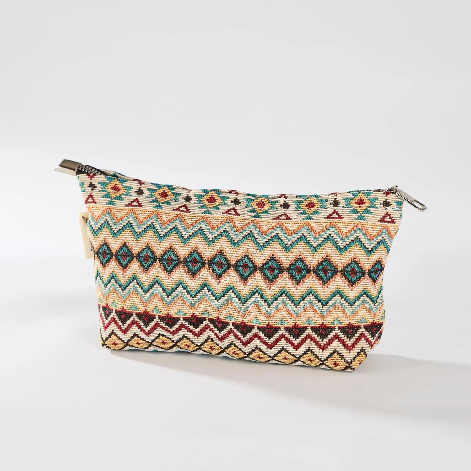 Aztec Cross Stitch Print Canvas Makeup Bag for Women Girls, Large Capacity Trendy Travel-Friendly Cosmetic Bag, Secure Metal Zipper Pouch Aesthetic Toiletry Bag Organizer (Set of 2)