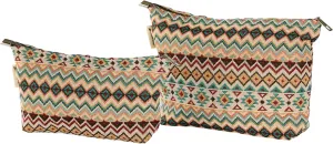 Aztec Cross Stitch Print Canvas Makeup Bag for Women Girls, Large Capacity Trendy Travel-Friendly Cosmetic Bag, Secure Metal Zipper Pouch Aesthetic Toiletry Bag Organizer (Set of 2)