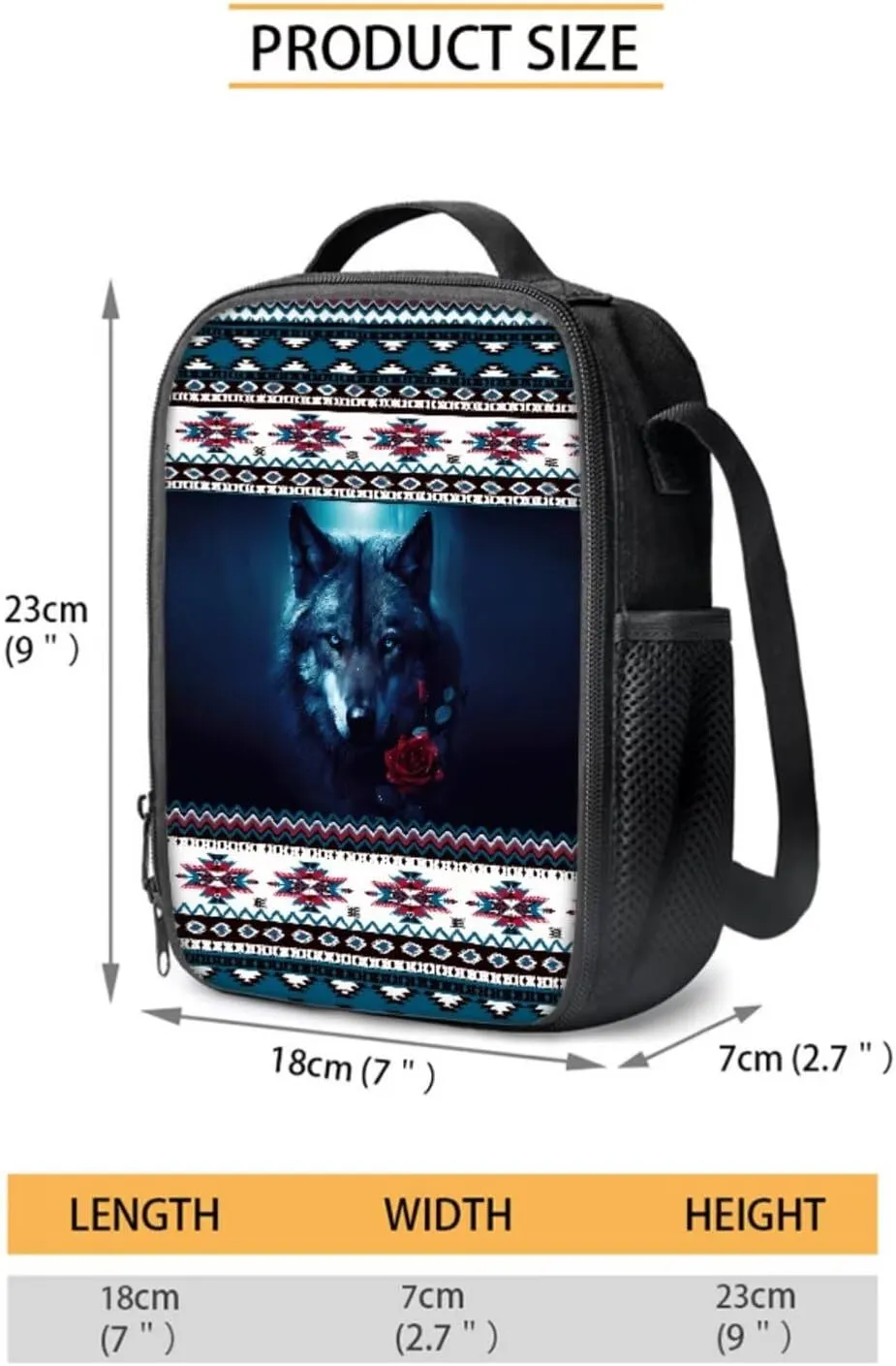 Aztec Tribe Wolf Rose Pattern 4Pcs School Bags Set for Boys Girls Large Capacity Backpack and Lunch Box Set with Water Bottle Holder Bag Pencil Case Student Bookbag