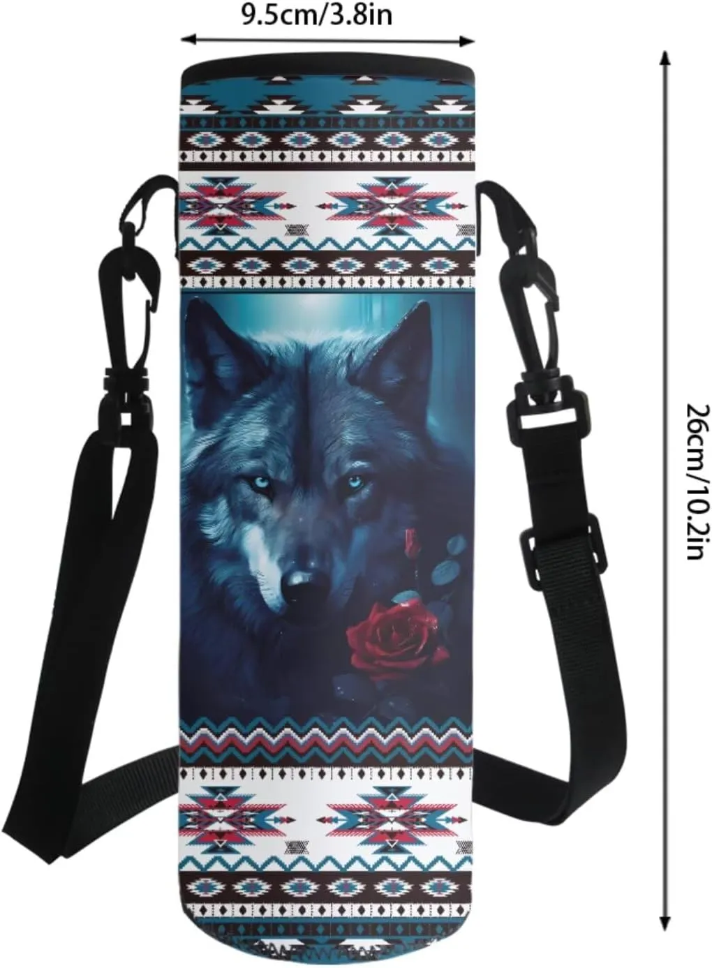 Aztec Tribe Wolf Rose Pattern 4Pcs School Bags Set for Boys Girls Large Capacity Backpack and Lunch Box Set with Water Bottle Holder Bag Pencil Case Student Bookbag