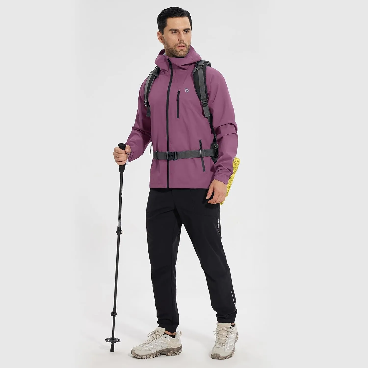 baleaf Men's Rain Jacket Waterproof Running Cycling Windbreaker Golf Hiking Gear Hood Raincoat Packable Reflective
